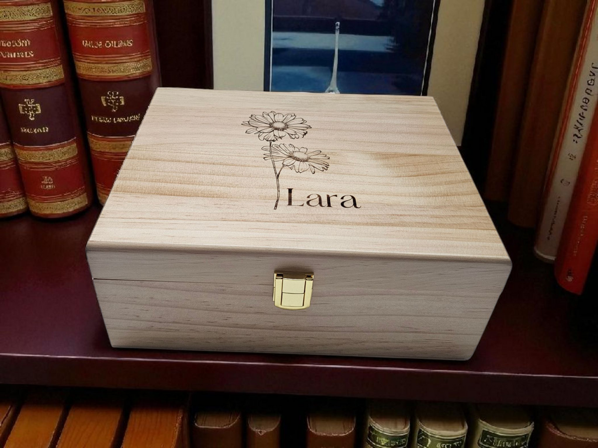 Personalized Birth Flower Keepsake Box – Wooden Memory Box