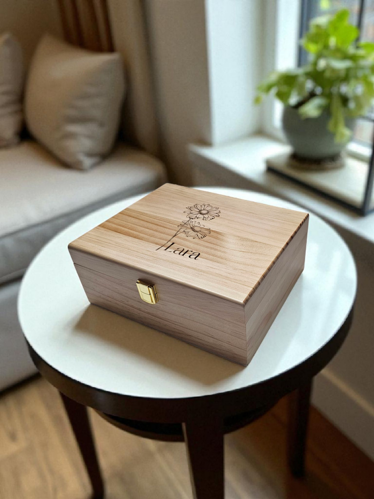 Personalized Birth Flower Keepsake Box – Wooden Memory Box