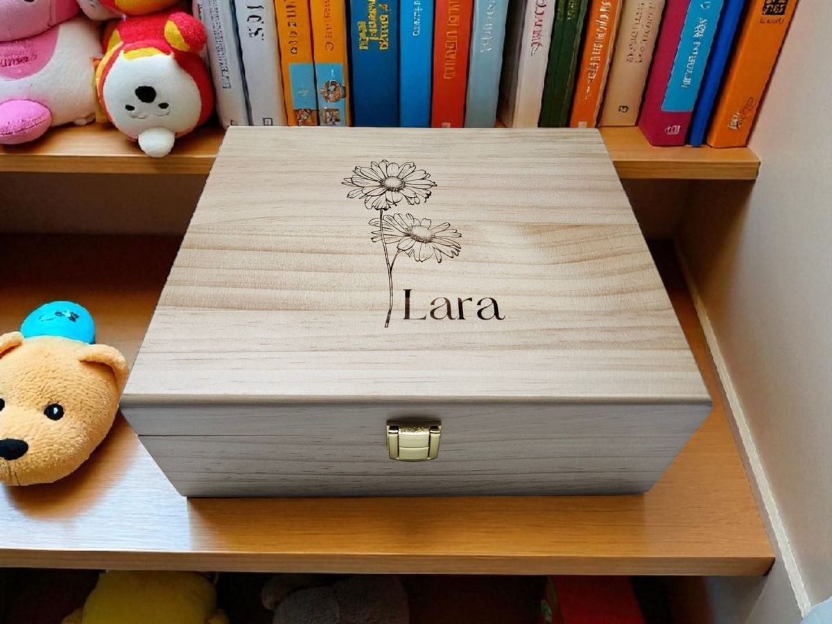 Personalized Birth Flower Keepsake Box – Wooden Memory Box