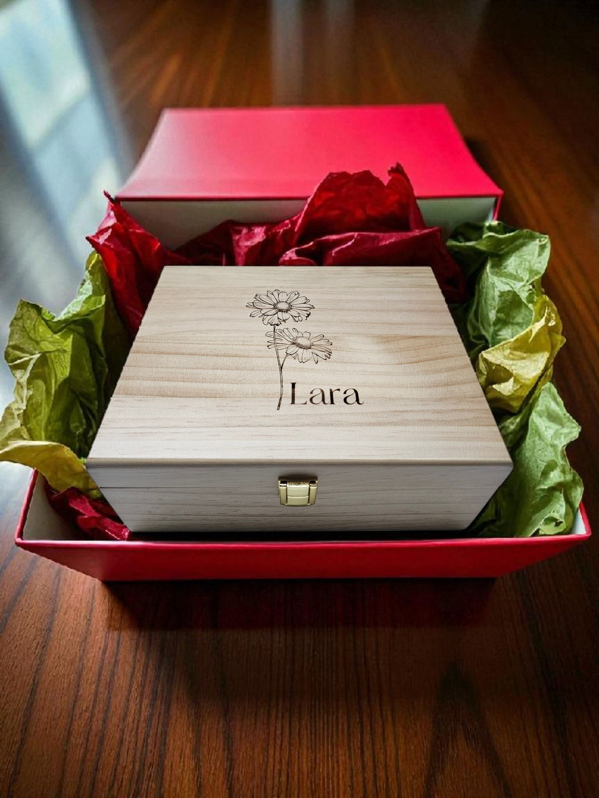 Personalized Birth Flower Keepsake Box – Wooden Memory Box