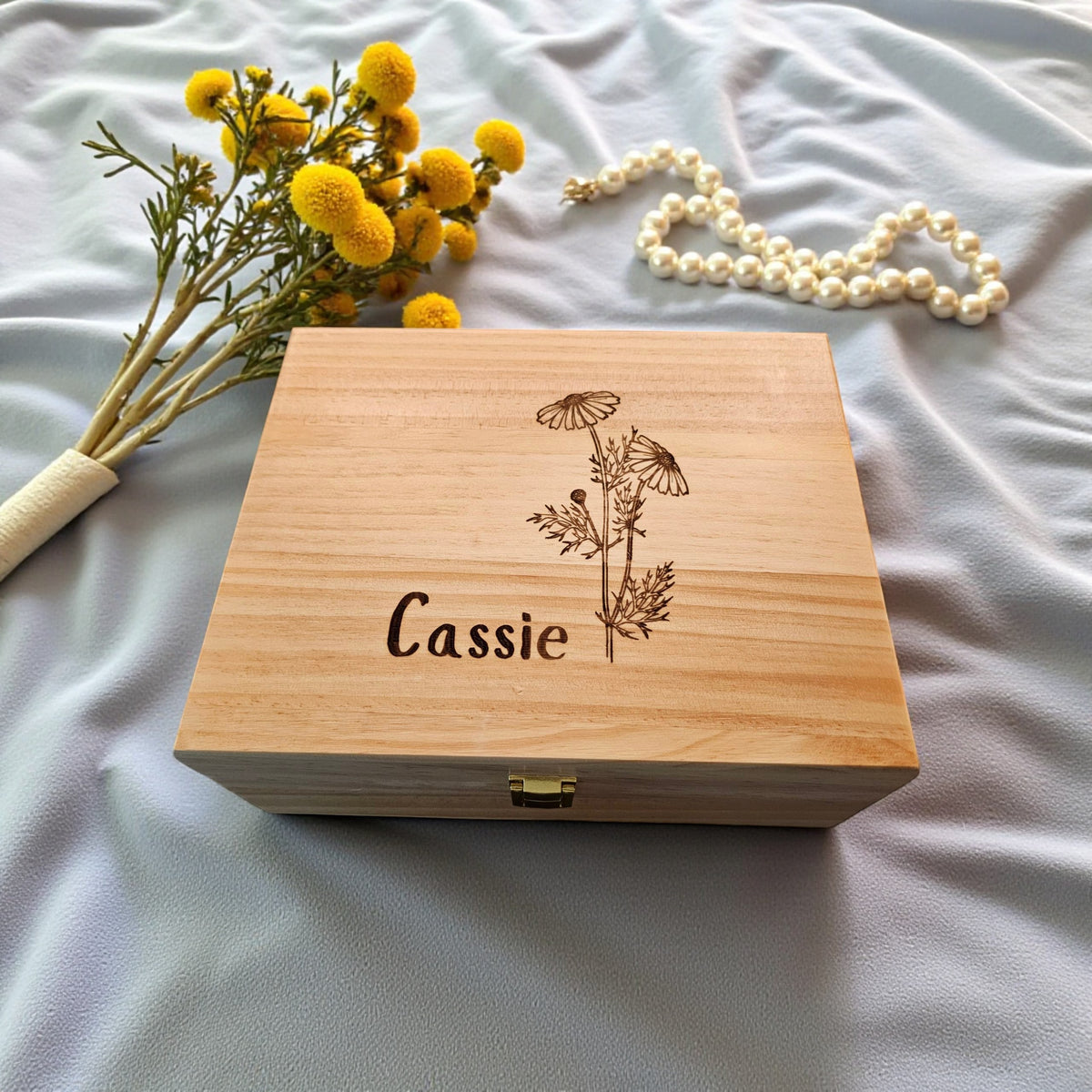 Personalized Birth Flower Keepsake Box – Wooden Memory Box