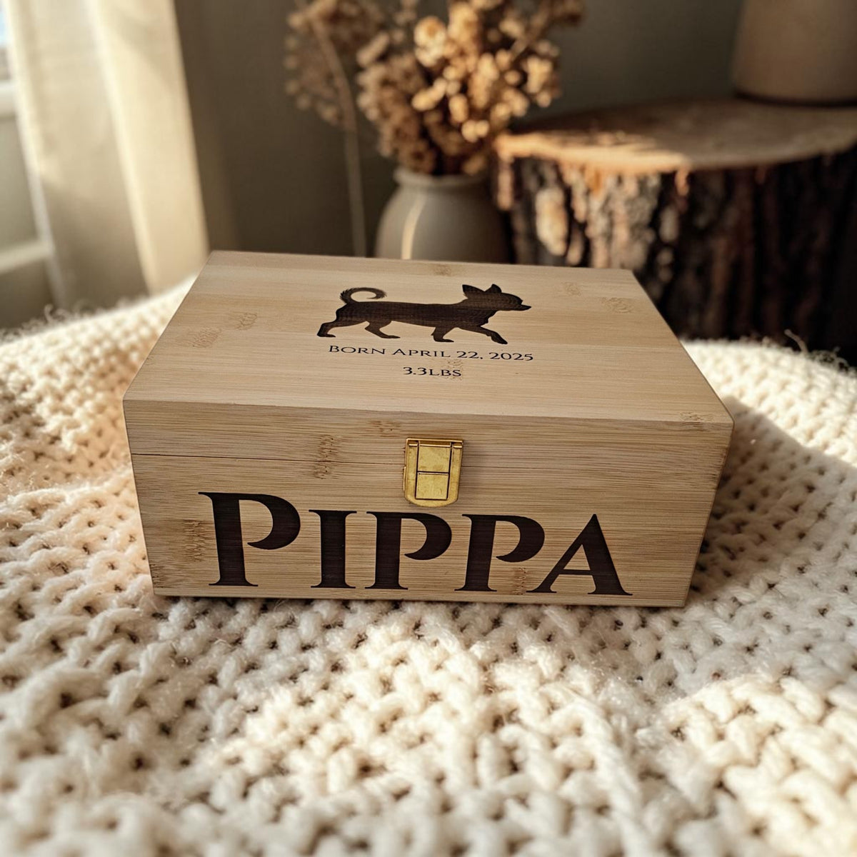 Engraved Wooden Dog Keepsake Box: Custom Pet Memorial Gift