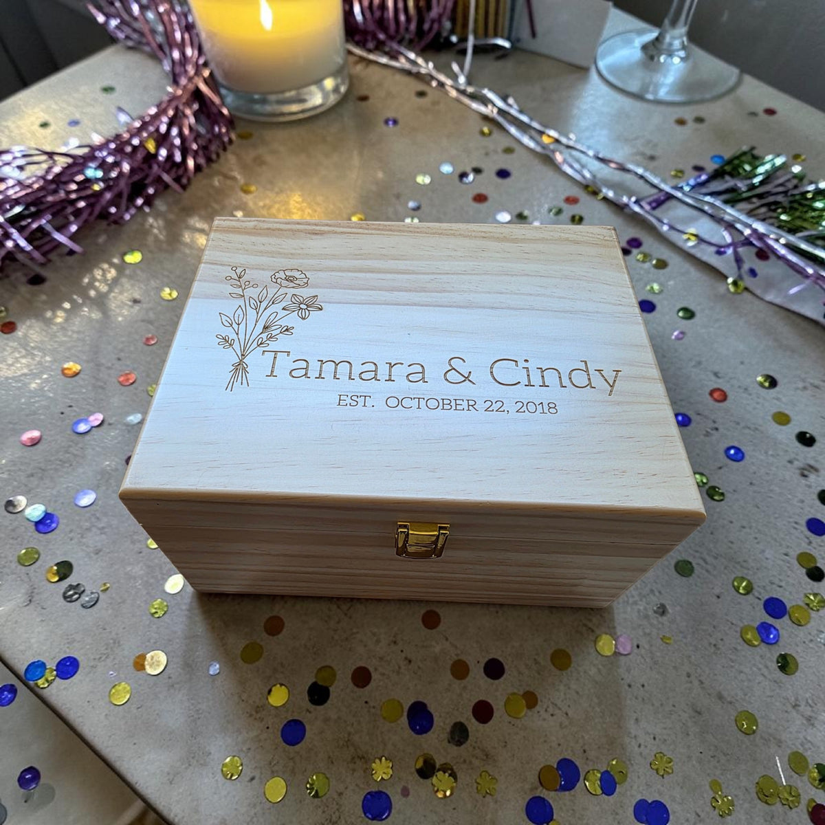 Personalized Wooden Wedding Box: Engraved Memory and Keepsake Box