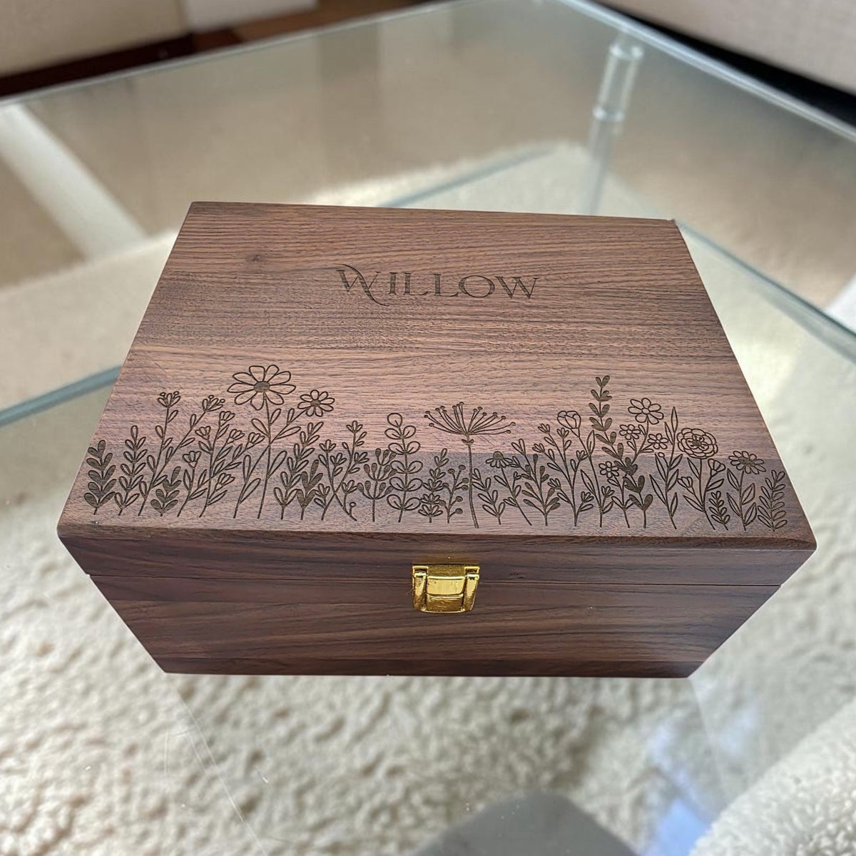 Personalized WildFlower Engraved Keepsake Wooden Storage Box