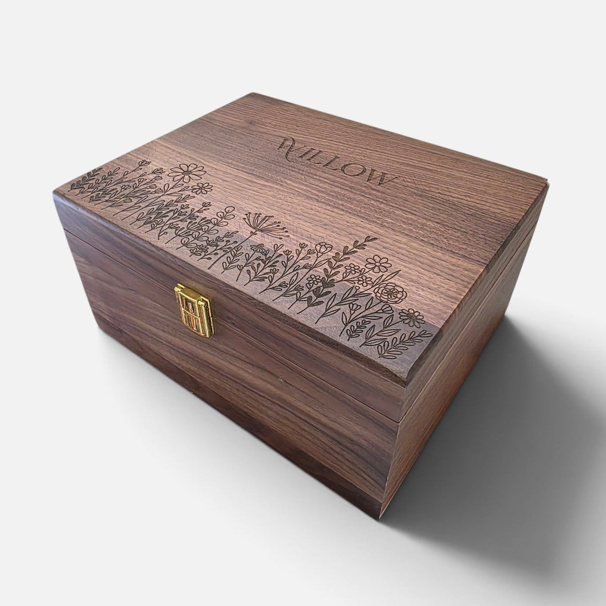 Personalized WildFlower Engraved Keepsake Wooden Storage Box
