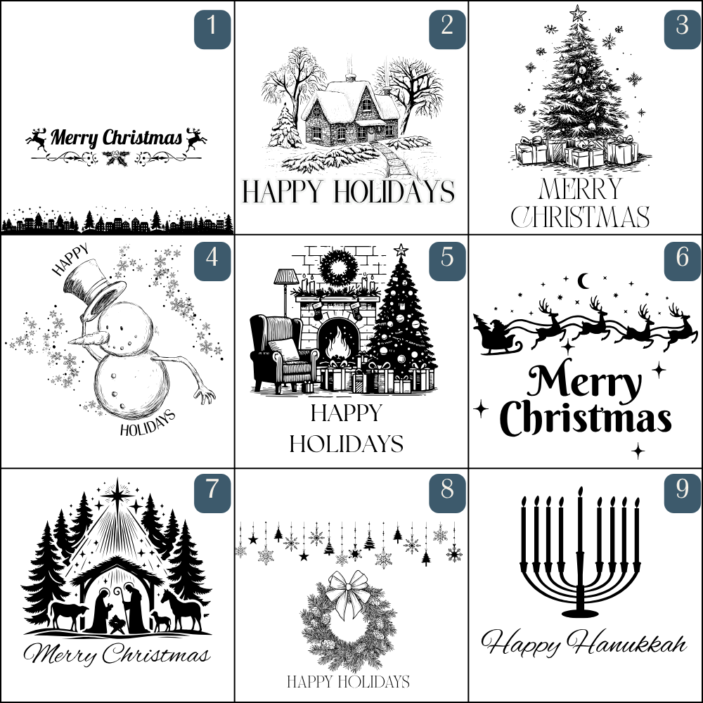 Newfashioned Relics personalized wooden holiday keepsake box featuring nine unique engraved Christmas and Hanukkah designs