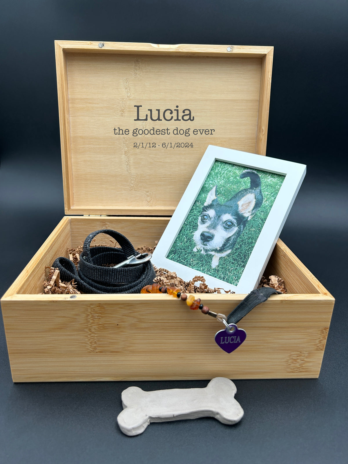 Personalized Dog Memorial Keepsake Box - Wooden Pet Memory Chest