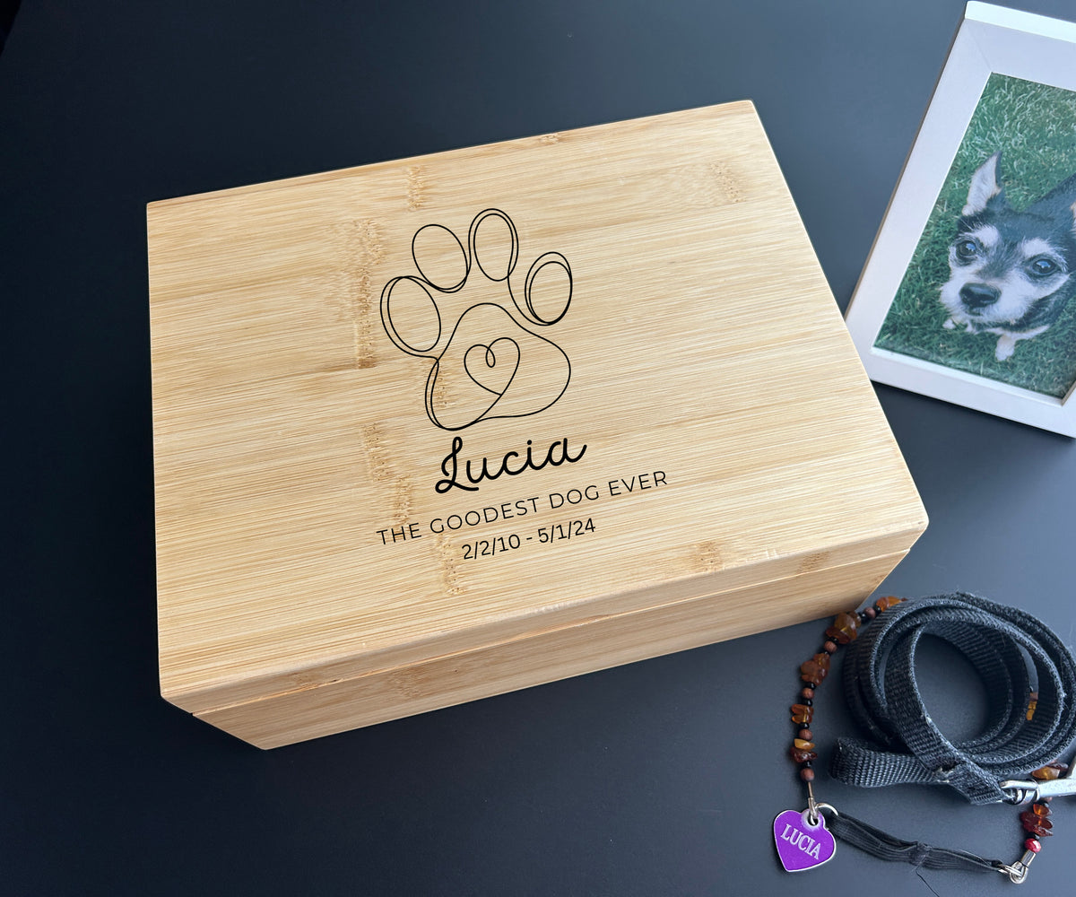 Personalized Dog Memorial Keepsake Box - Wooden Pet Memory Chest